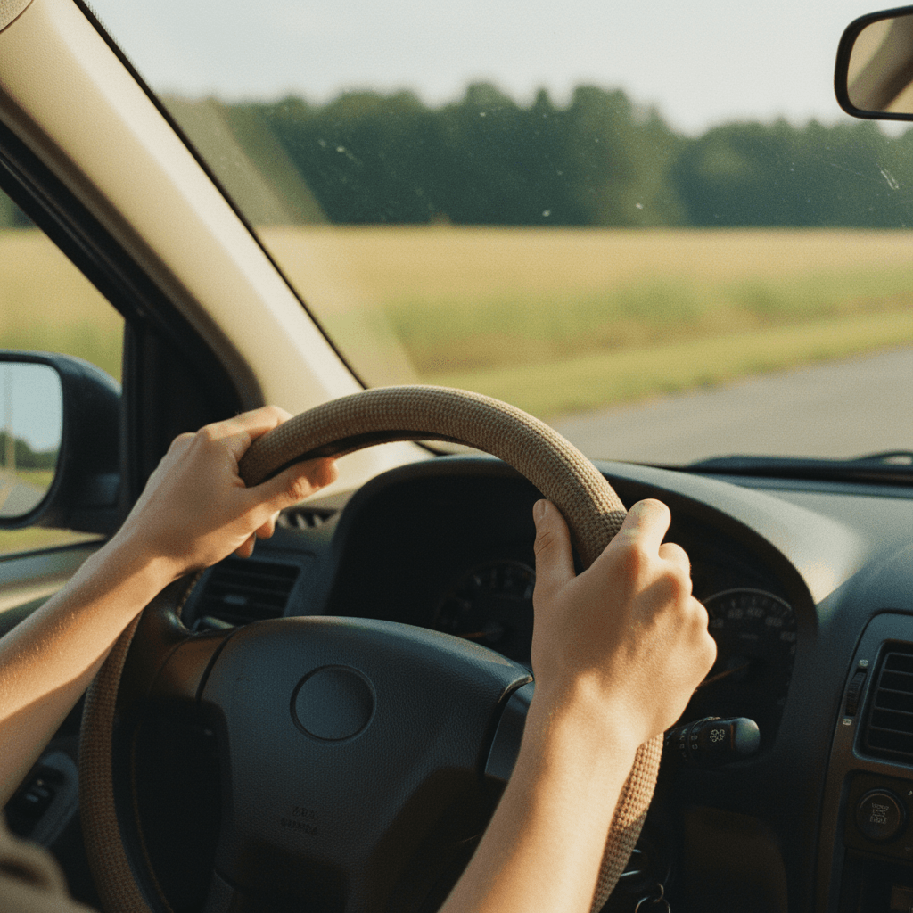 Hands on a steering wheel