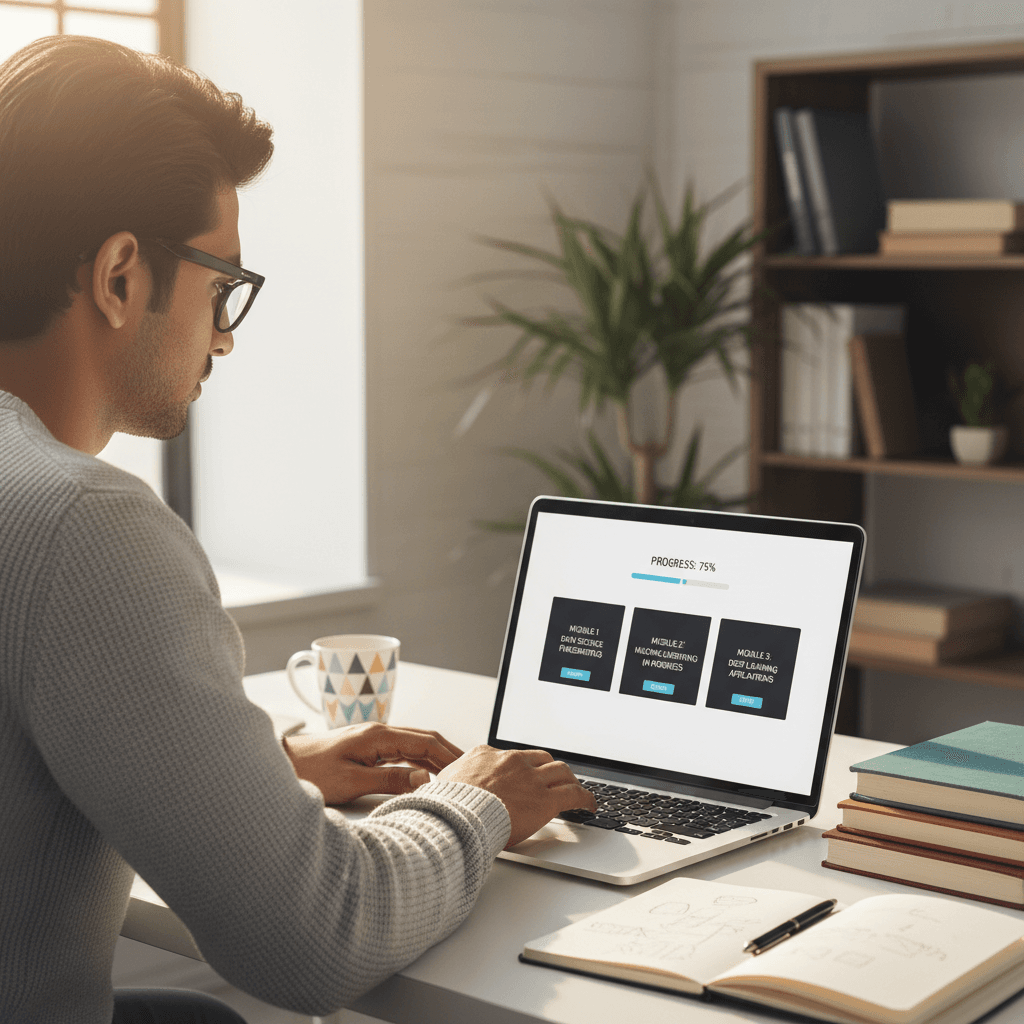Teenager studying driver education online at home desk
